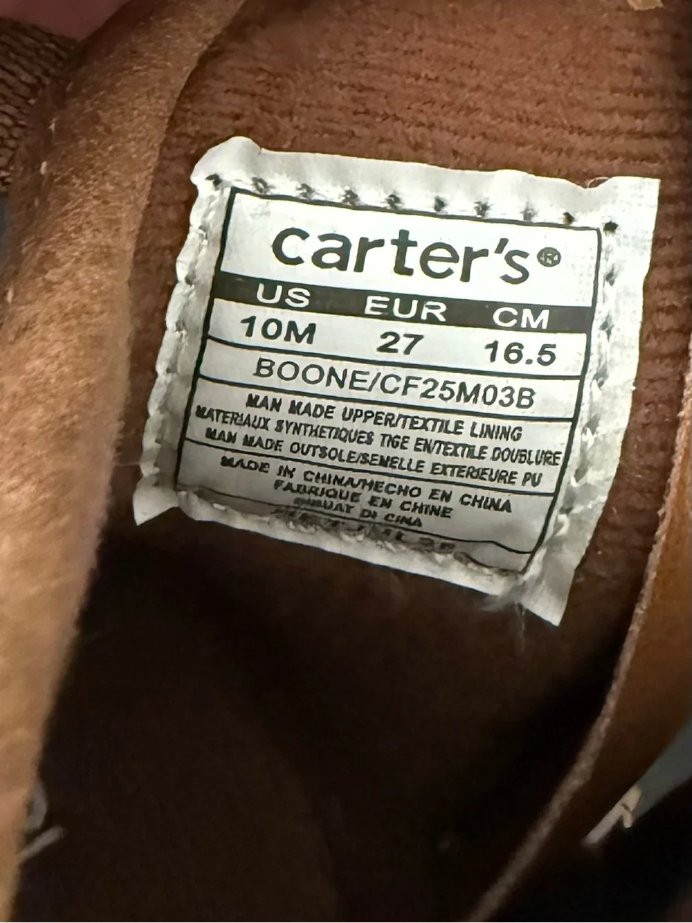 Carter's Brown Suede-Look Ankle Boots with Green Camo Dinosaur Accent